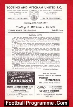 Tooting Mitcham v Enfield 1964 – London Senior Cup Semi Final