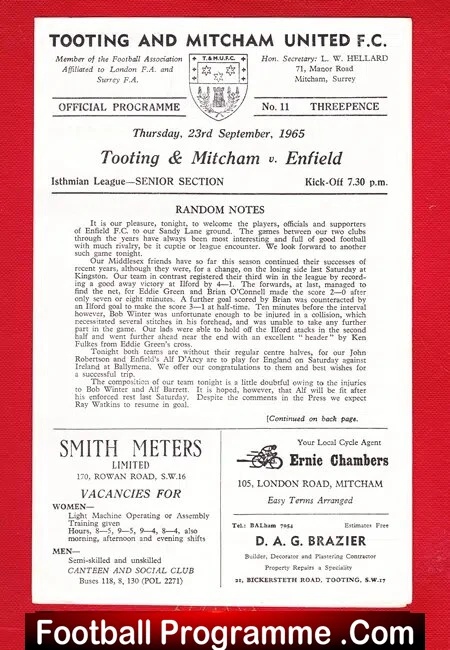 Tooting Mitcham v Enfield 1965