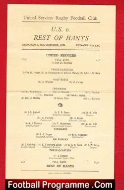 United Services Rugby v Rest Of Hampshire 1935 - 1930s Rugby - rugby programme