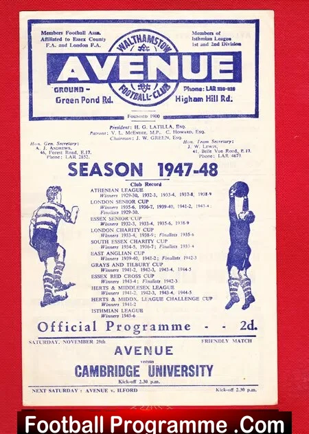 Walthamstow Avenue v Cambridge University 1947