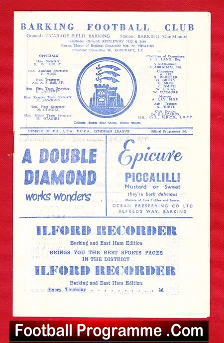 Walthamstow Avenue v Dagenham 1961 – Senior Cup Semi Final