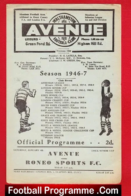 Walthamstow Avenue v Reno Sports 1947