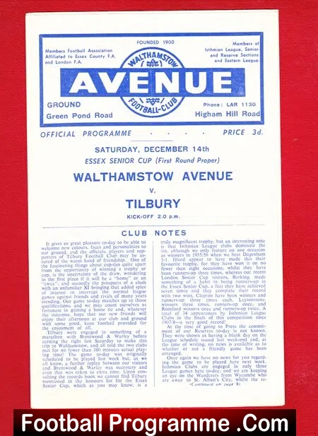Walthamstow Avenue v Tilbury 1957 – Essex Senior Cup