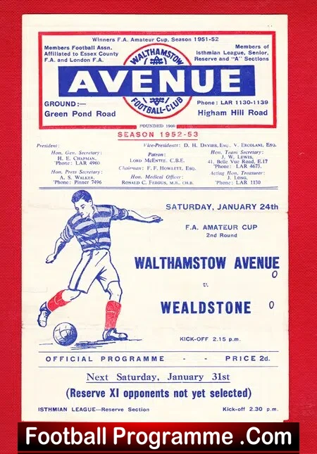 Walthamstow Avenue v Wealdstone 1953 – Amateur Cup