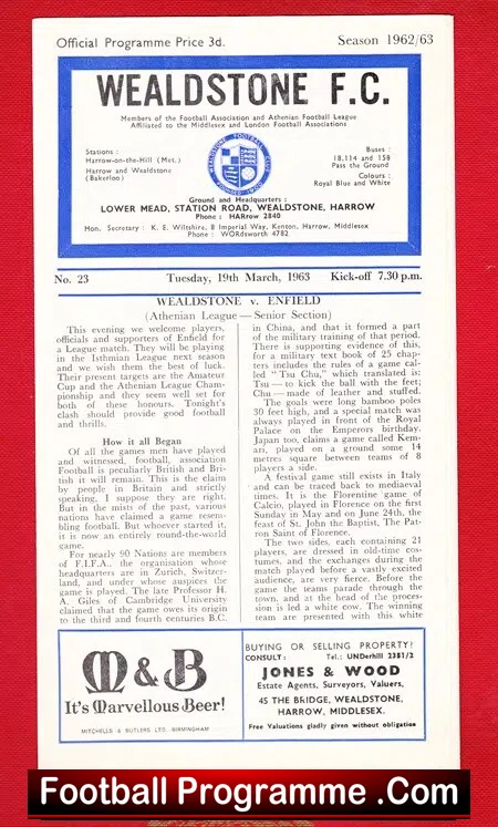 Wealdstone v Enfield 1963 – Athenian League