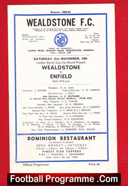 Wealdstone v Enfield 1964 – London Senior Cup