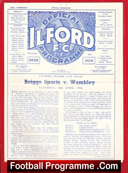 Wembley v Briggs Sports 1956 - London Senior Cup Final Ilford