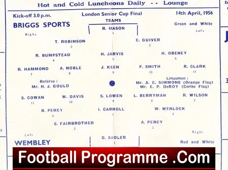 Wembley v Briggs Sports 1956 - London Senior Cup Final Ilford