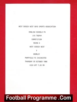 West Sussex v Bromley 1988 – U15 Schoolboys Trophy Chichester FC