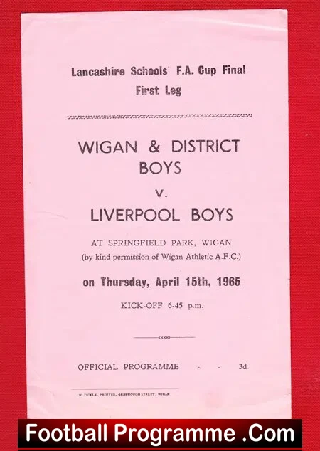 Wigan Boys v Liverpool Boys 1965 – Springfield Park