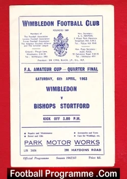 Wimbledon v Bishops Stortford 1963 - Amateur Quarter Final QF - football programme