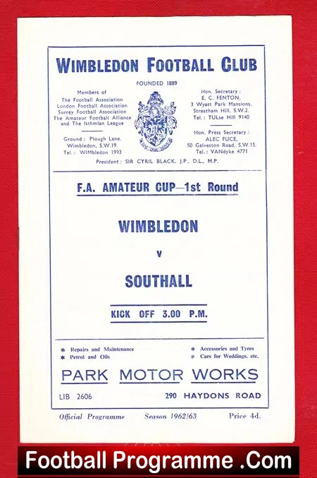 Wimbledon v Southall 1963 – FA Amateur Cup