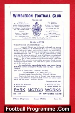 Wimbledon v Tooting Mitcham 1963