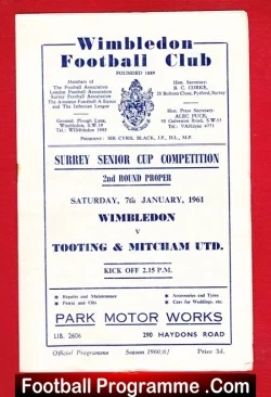 Wimbledon v Tooting Mitcham United 1961 – Surrey Senior Cup
