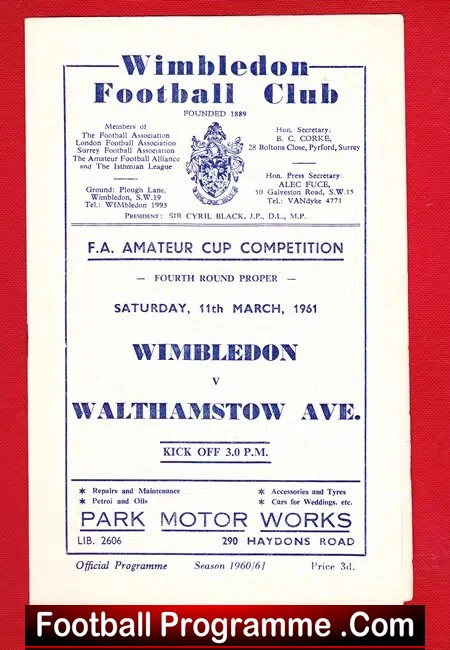 Wimbledon v Walthamstow Avenue 1961
