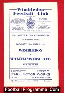 Wimbledon v Walthamstow Avenue 1961