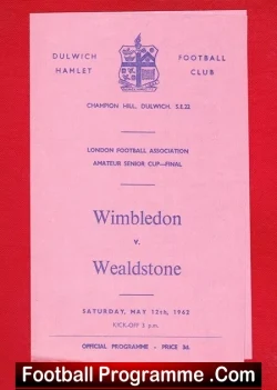 Wimbledon v Wealdstone 1962 - Amateur Cup Final - football programme
