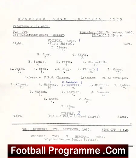 Woodford Town v Tilbury 1960 – FA Cup Replay