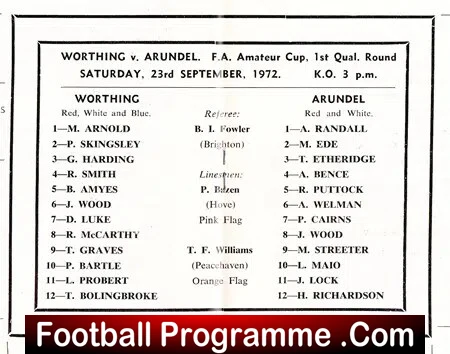 Worthing v Arundel 1972 - FA Amateur Cup