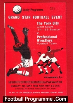 York City Giant Killers v Professional Wrestlers 1969 - SIGNED - signed programme