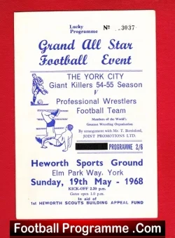 York City Giant Killers v Professional Wrestlers 1968 - sport programme