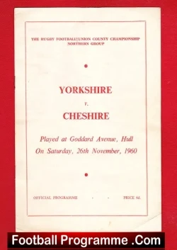 Yorkshire Rugby v Cheshire 1960 – at Goddard Avenue – Hull