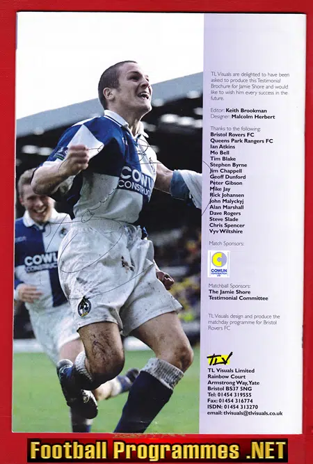 Jamie Shore Testimonial Benefit Match Bristol Rovers - SIGNED