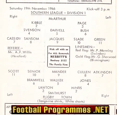 Banbury United v Rugby Town 1966