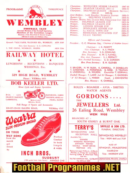 Wembley v Leatherhead 1960 – Corinthian League
