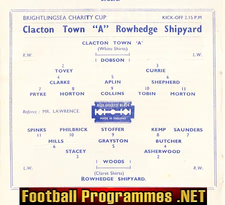 Clacton Town v Rowhedge Shipyard 1949 - Brightlinsea Charity