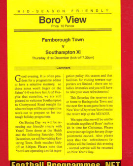 Farnborough Town v Southampton 1989 – Opening Of New Floodlights