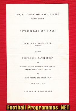 Achilles Boys Club v Wimbledon Wanderers 1958 – Cup Final