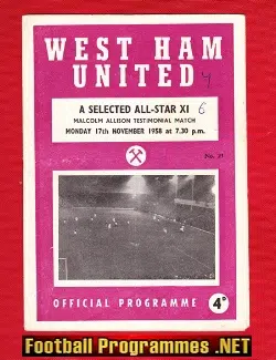 Malcolm Allison Testimonial Benefit Match West Ham United 1958