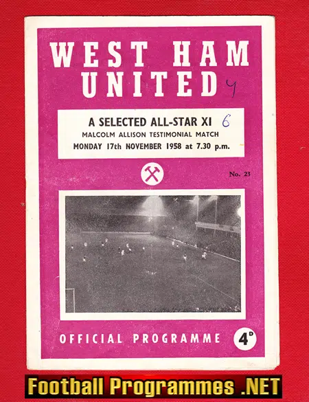Malcolm Allison Testimonial Benefit Match West Ham United 1958