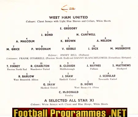 Malcolm Allison Testimonial Benefit Match West Ham United 1958