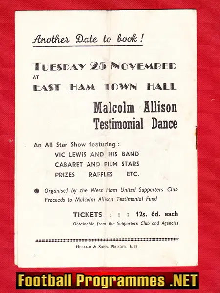 Malcolm Allison Testimonial Benefit Match West Ham United 1958