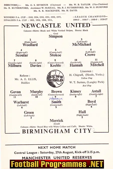 Newcastle United v Birmingham City 1955