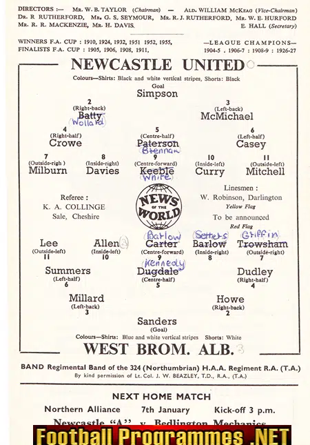 Newcastle United v WBA 1956