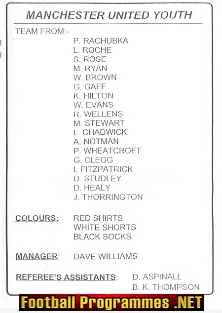 Upton Athletic v Manchester United 1998 - Youth Match Treble