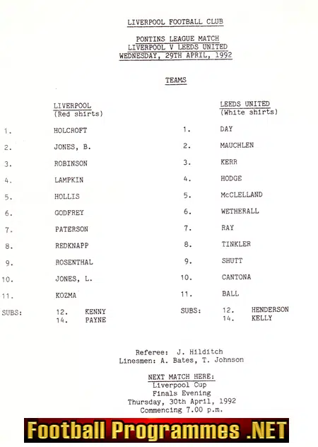 Liverpool v Leeds United 1992 – Reserves Eric CANTONA