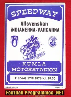 Sweden Speedway Programme Kumla Indianerna 1979 - Vargarna
