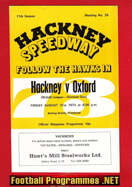 Hackney Speedway v Oxford 1973