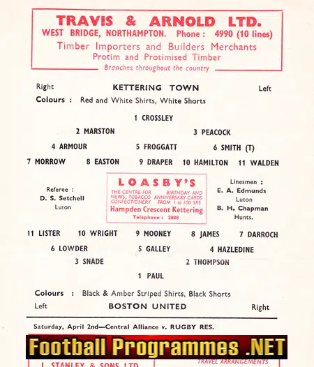 Kettering Town v Boston United 1960