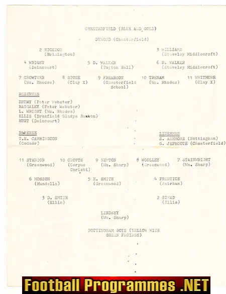 Chesterfield v Nottingham 1962 - Schoolboys