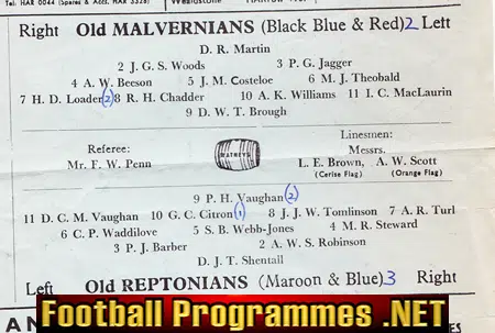 Old Malvernians v Old Reptonians 1960 - Final at Wealdstone