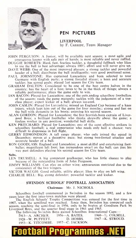 Liverpool Boys v Swindon Boys 1969 - Schoolboys Trophy Cup Final