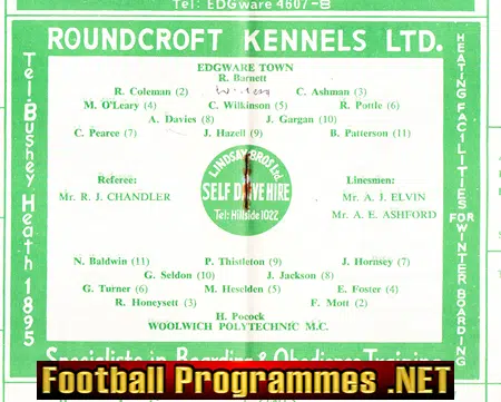 Edgware Town v Woolwich Polytechnic 1964 - no year