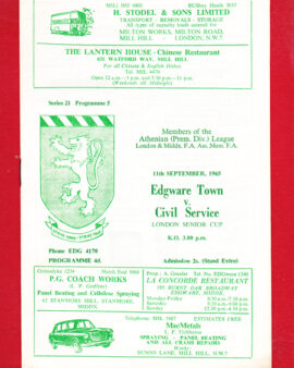 Edgware Town v Civil Service 1965 – Senior Cup