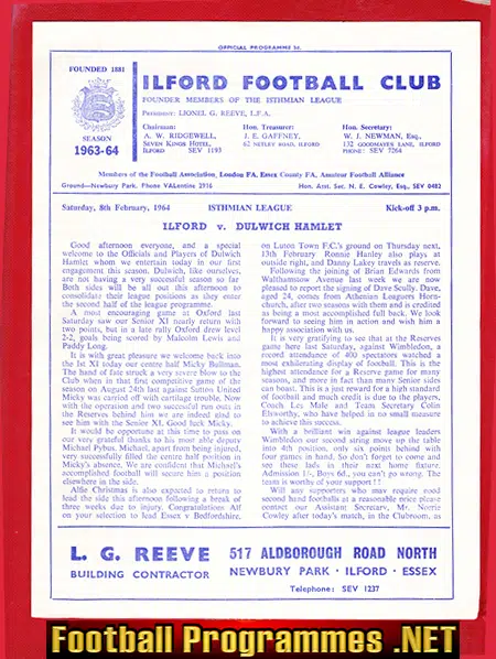 Ilford v Dulwich Hamlet 1964