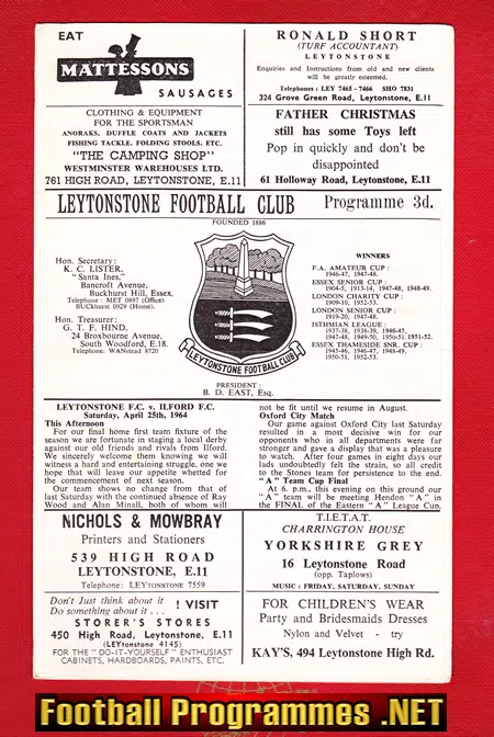 Leytonstone v Ilford 1964